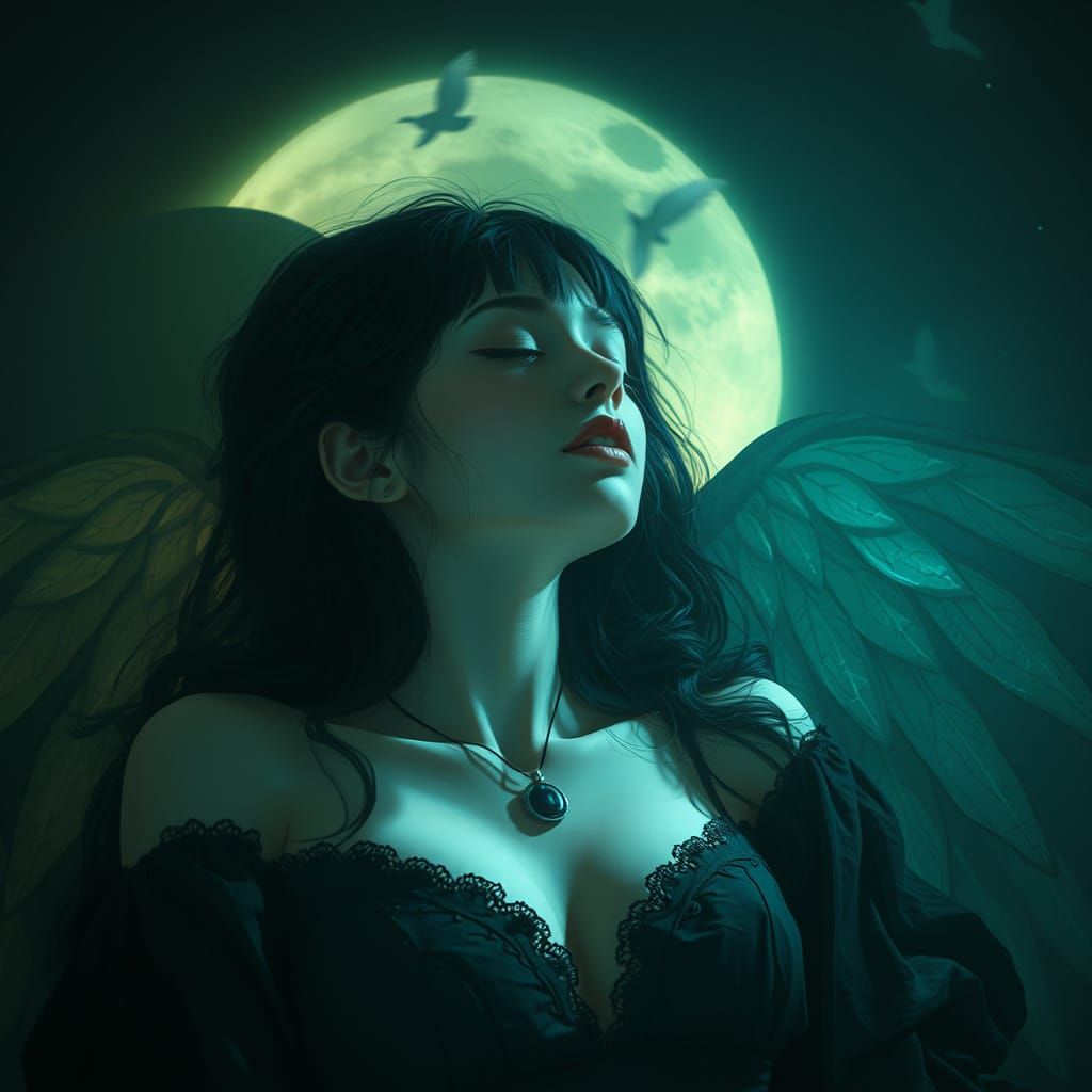 Dark Angel Rests in Moonlit Noir