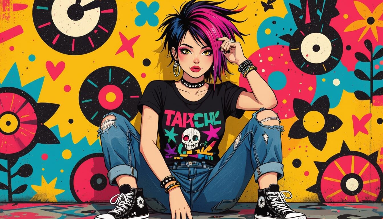 Punk Girl with Asymmetrical Hair in Bold Digital Art