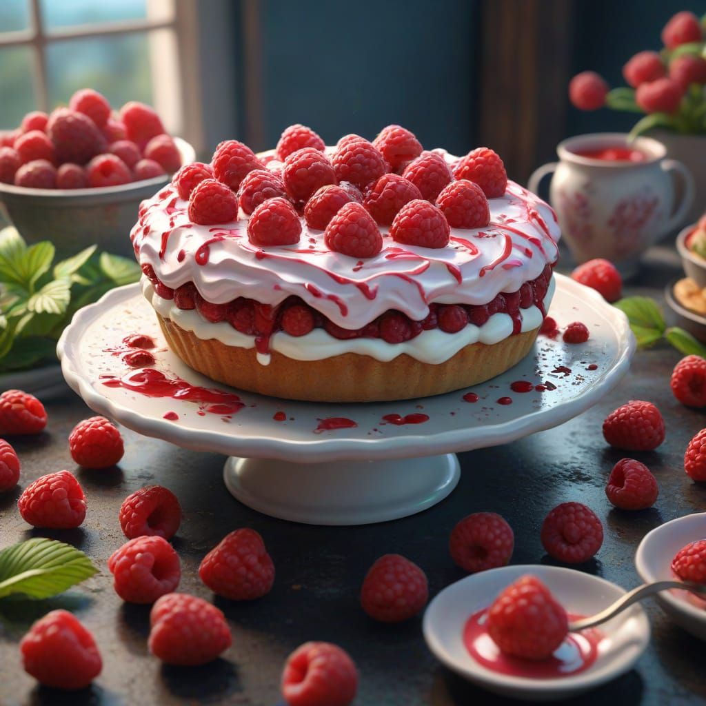 Raspberry Cream Pie Art, Detailed Matte Painting