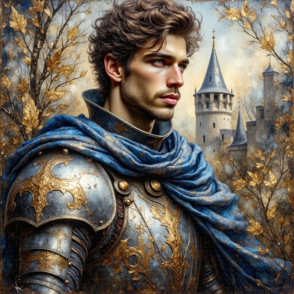 Medieval Knight in Silver Armour as Oil Painting