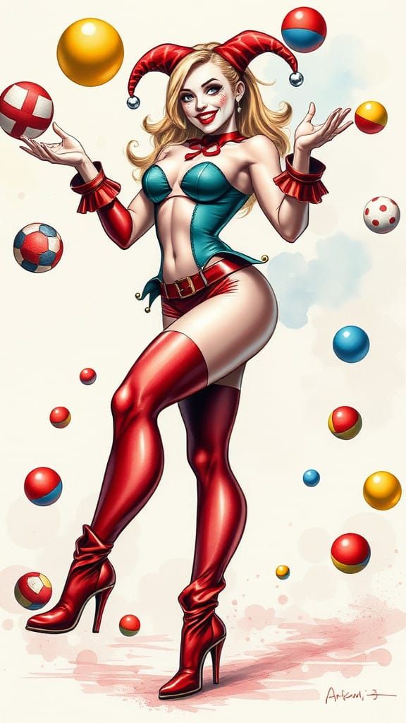 Vargas-Miyazaki Fusion of Harley Quinn in Elegant Jest
