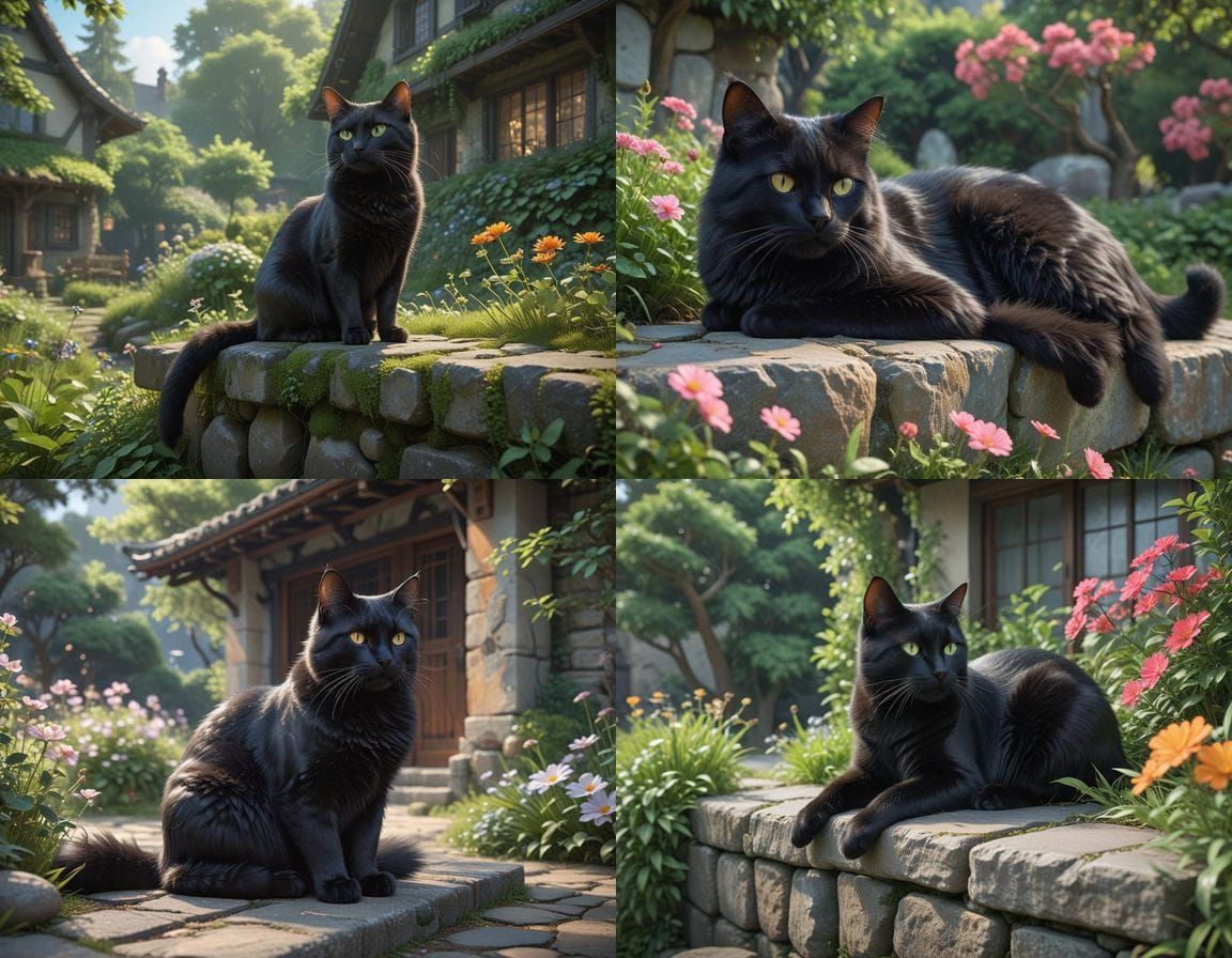Mature Black Cat on Rustic Minka Home Wall