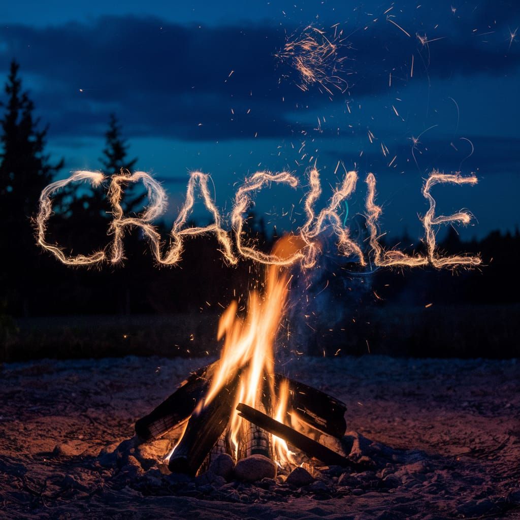 Campfire Sparks Form Word CRACKLE