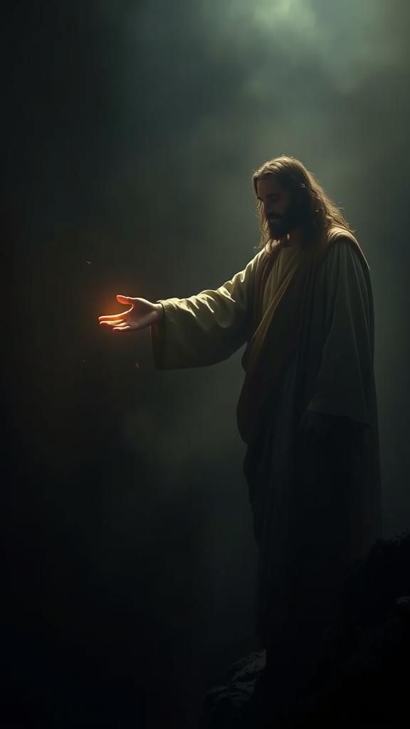 Jesus Extends a Hand in Golden Light