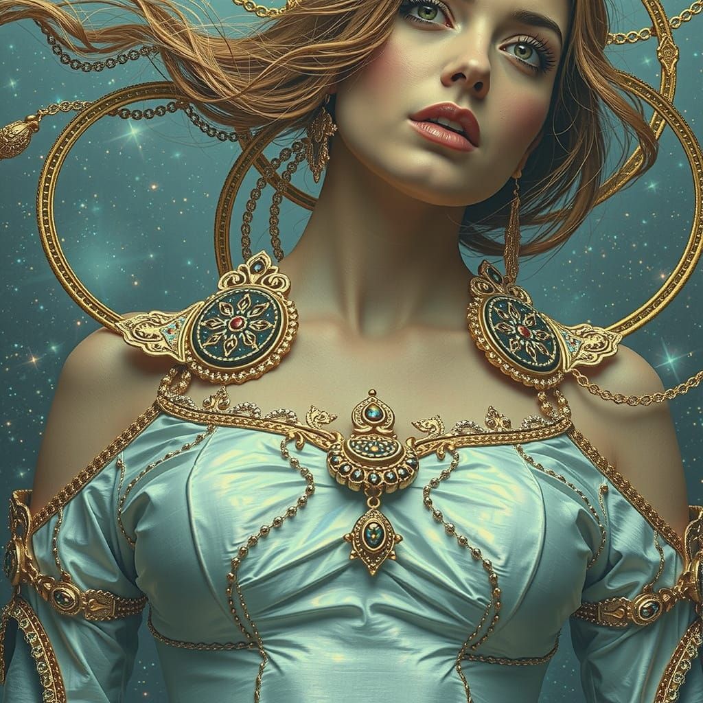 Photorealistic Woman Under Starry Sky: Digital Art