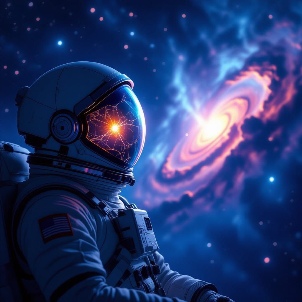 Astronaut Adrift Gazing at Cosmic Nebula in Hyperrealistic S...