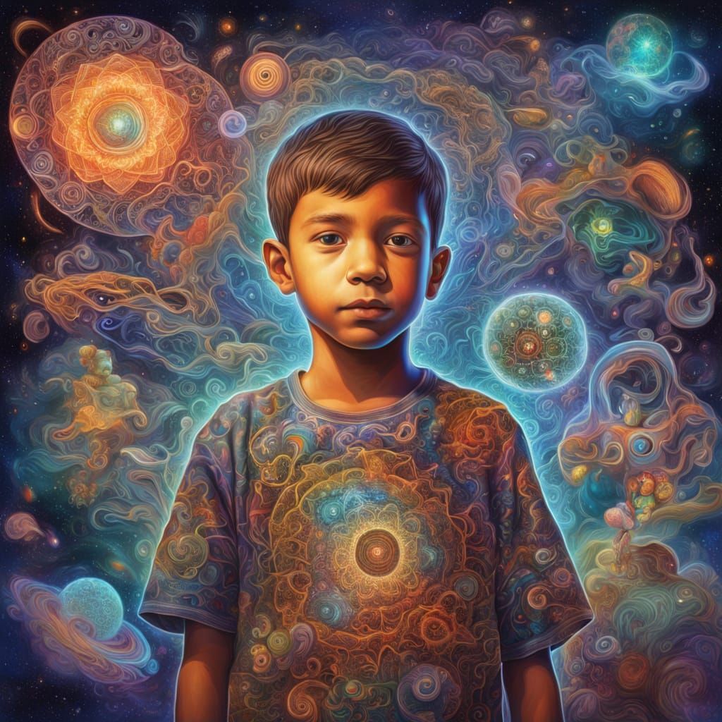 Cosmic Boy Reconfiguring Algorithms in Visionary Art Style