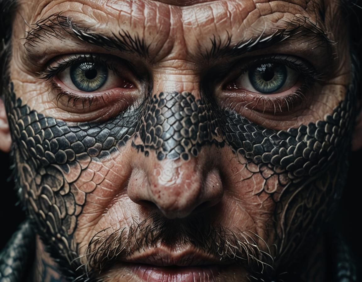 Mystic Snake: Hyper-Realistic Tattoo Portrait in 4K