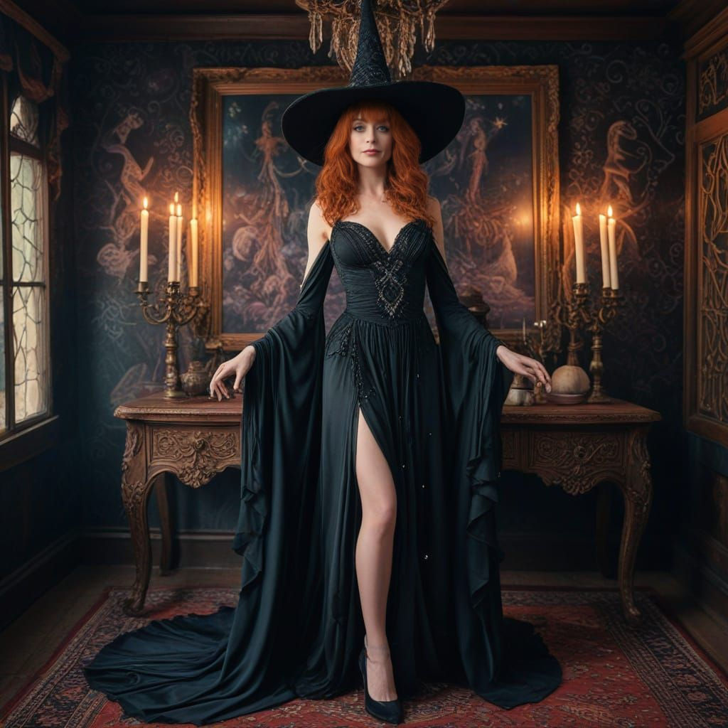 Red-Headed Witch Queen in Astral Cosmic Illustration