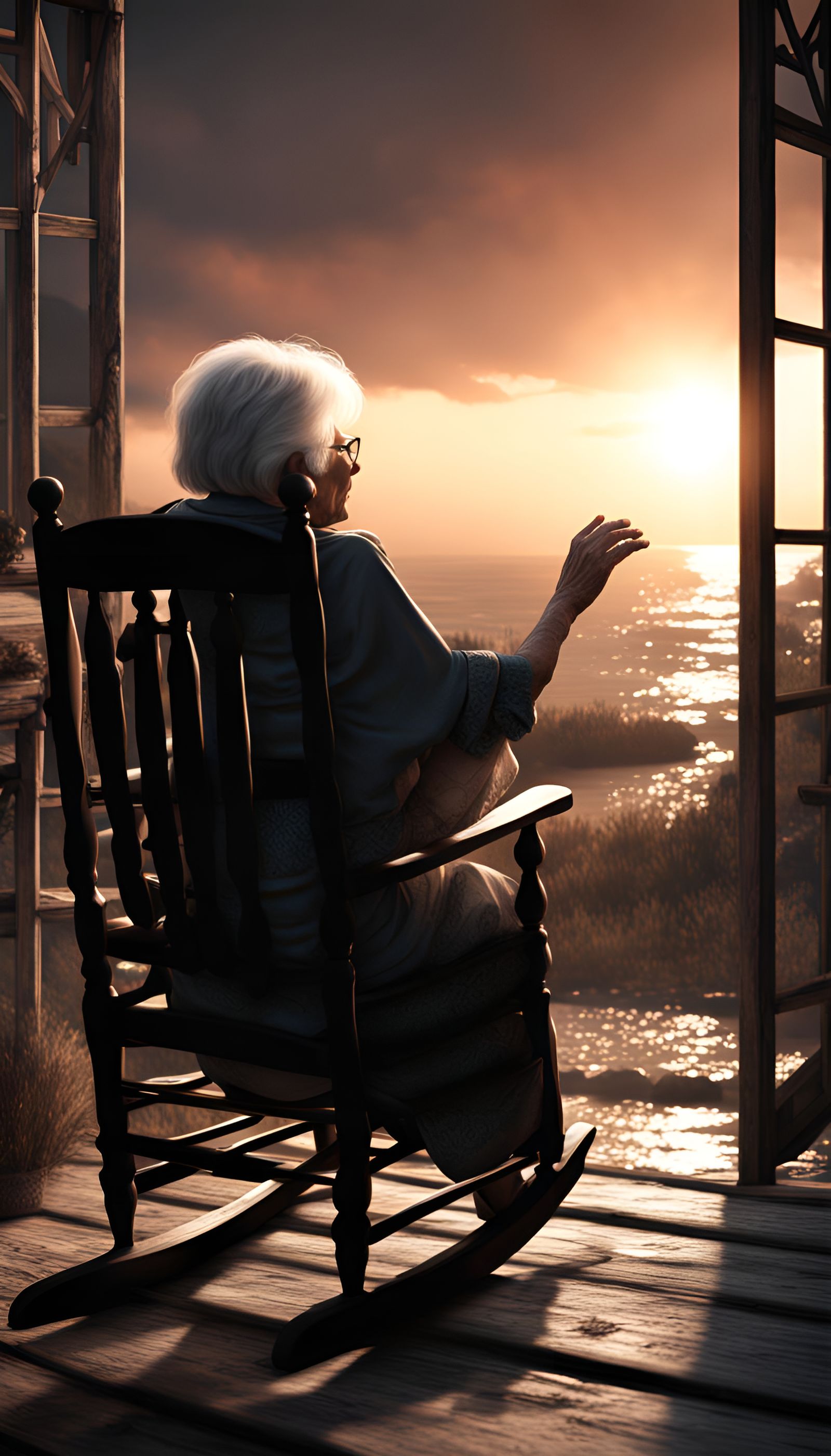 Old Woman Watching Sunset: Detailed Matte Painting