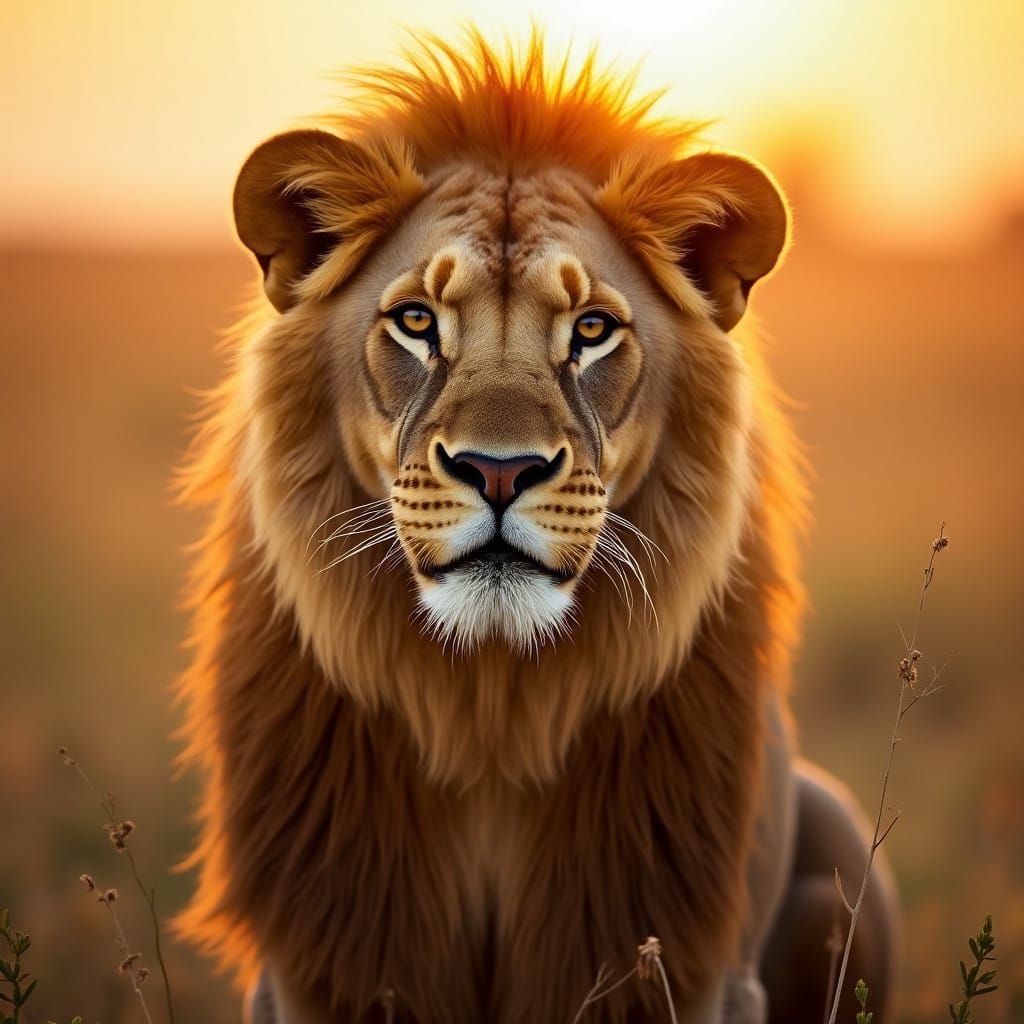 Majestic Lion in Warm Savannah Sunset, National Geographic S...