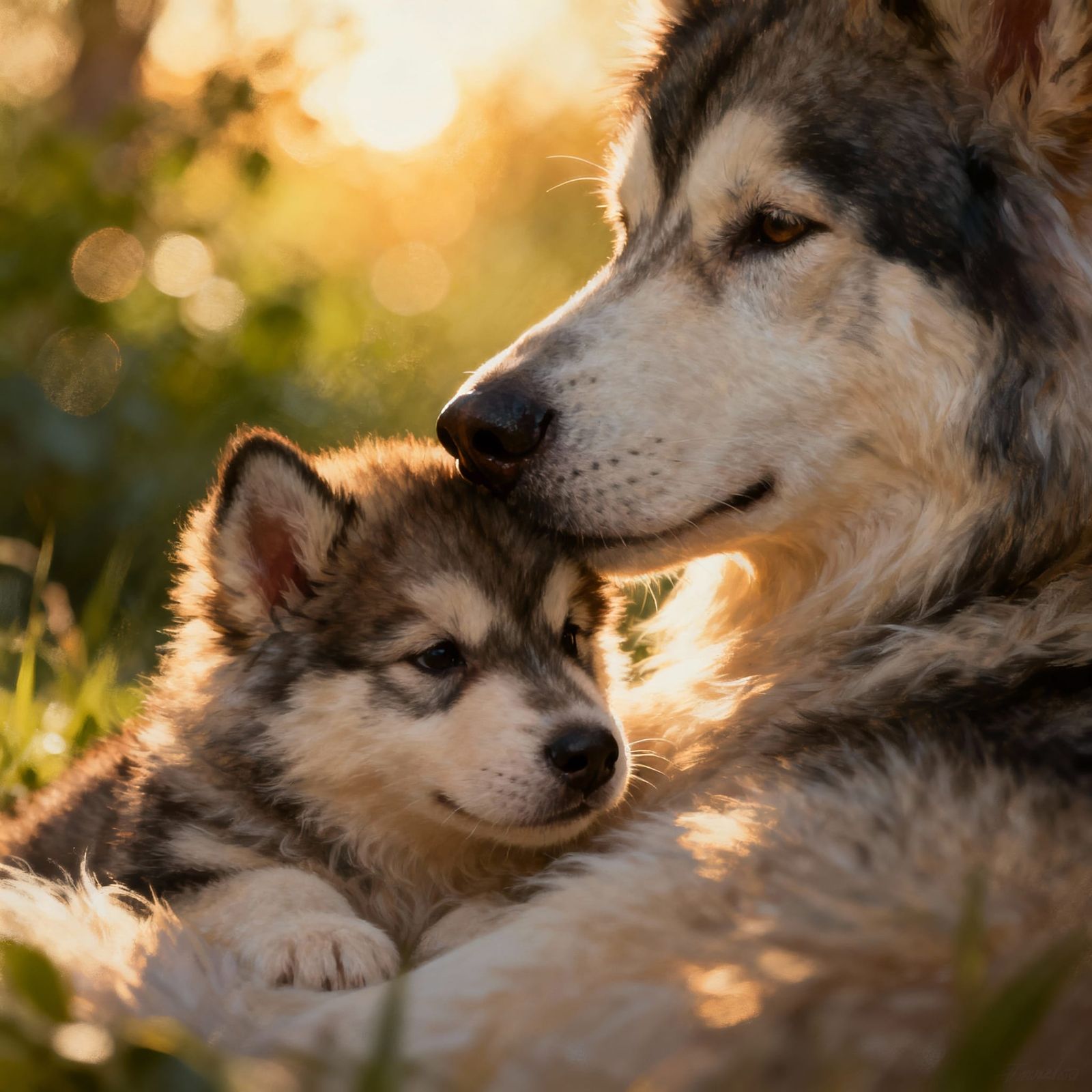 Adorable Alaskan Shepherd Pup Cuddles with Mother