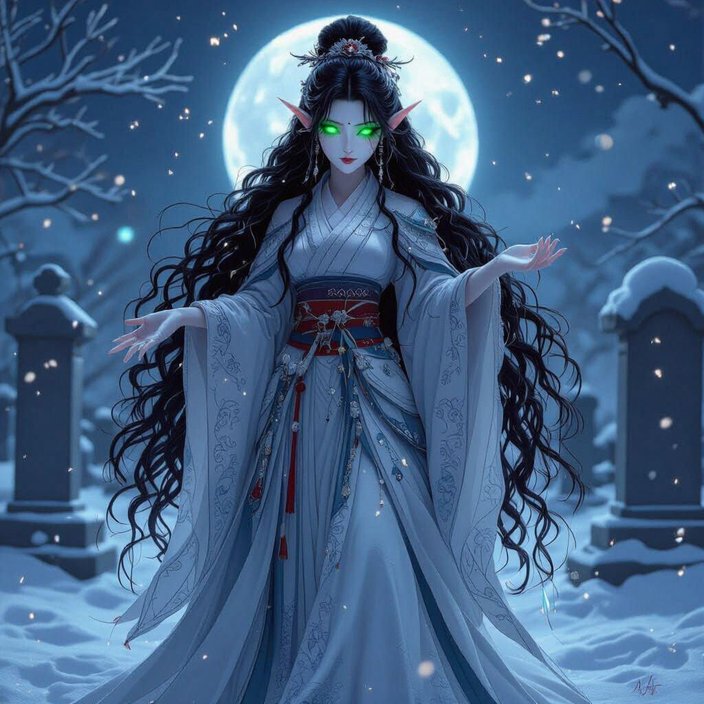 Frostfell Elf Dances in Moonlit Graveyard