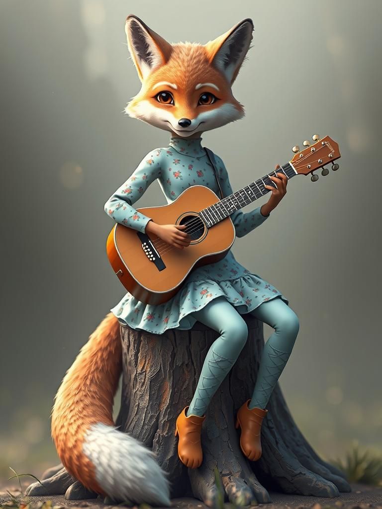 depict the entire body, the entire figure of the fox. Depict the entire body, show the entire figure of the fox: head, p...