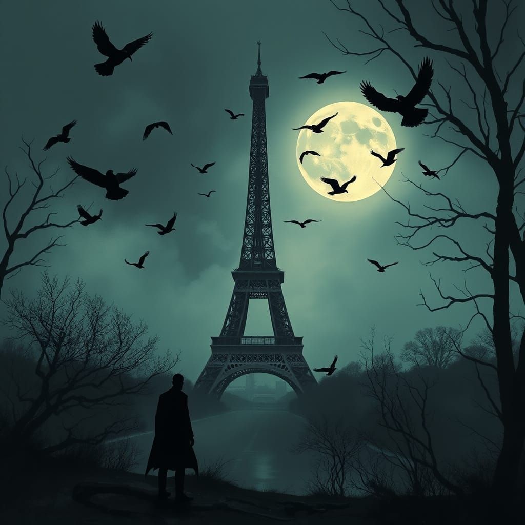 Eiffel Tower in a Haunting, Mystical Scene