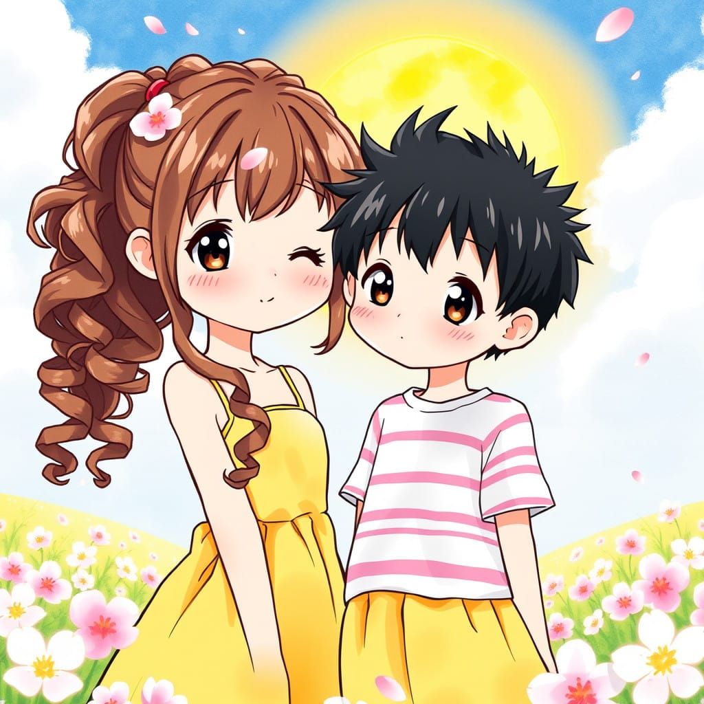 Adorable Anime Sisters in Cherry Blossom Wonderland