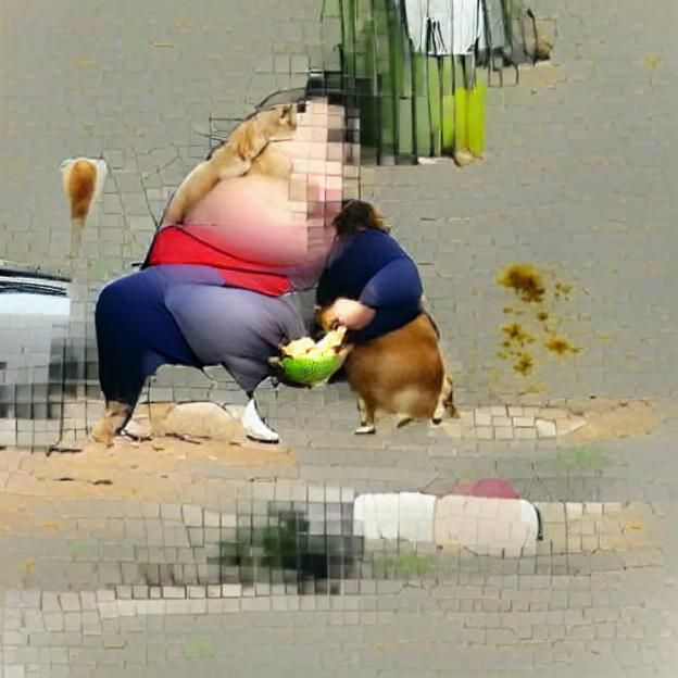Obese Woman and Dog: An AI Generated Image