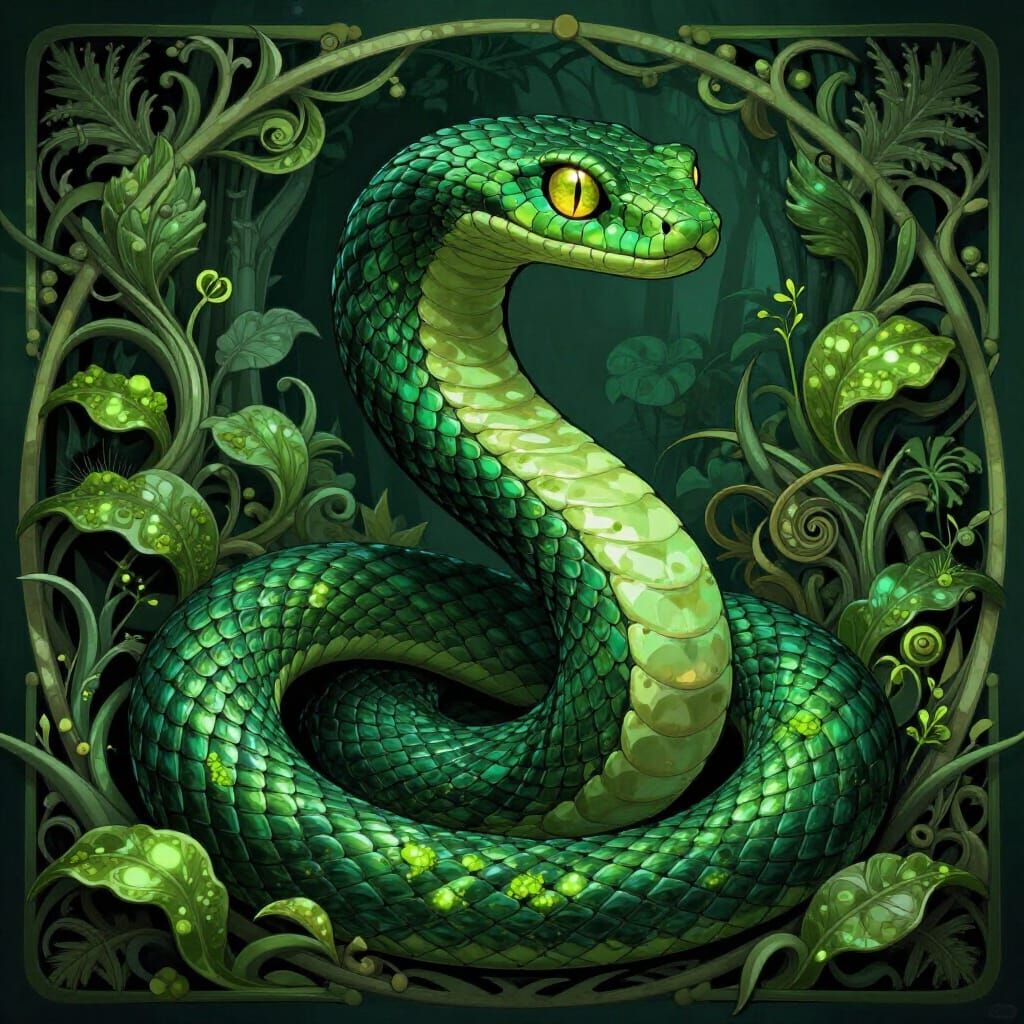 Nagini Serpent Portrait with Organic Plant Frames