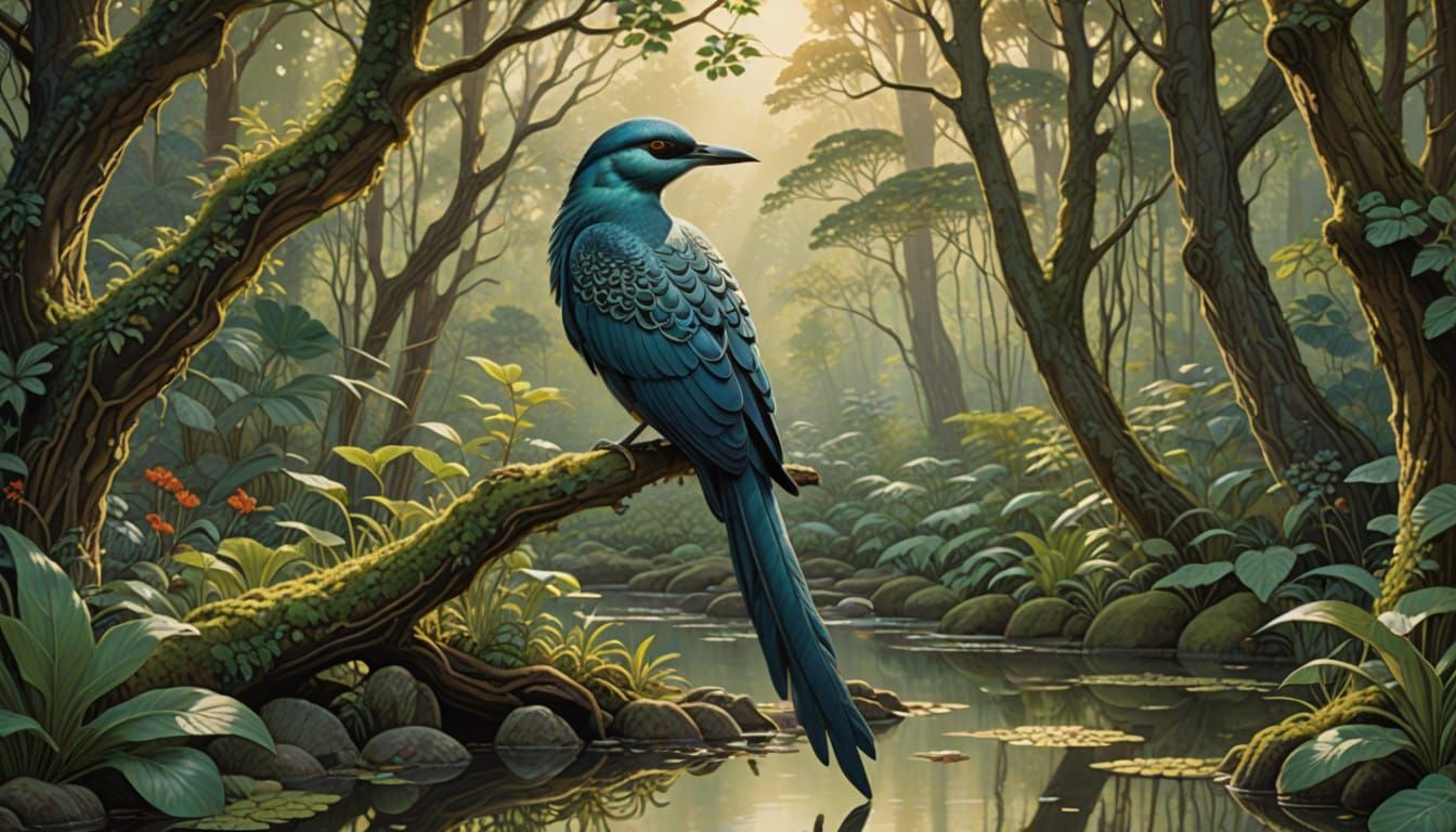 Bird in Ornate, 3D Forest Scene