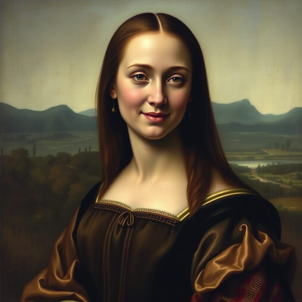 Enigmatic Renaissance Woman in a Soft Hazy Landscape