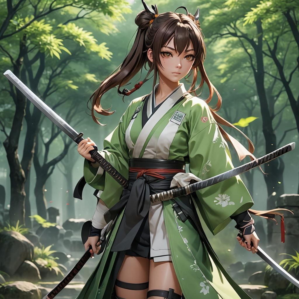 Anime Demon Slayer Girl with Katana in 3D