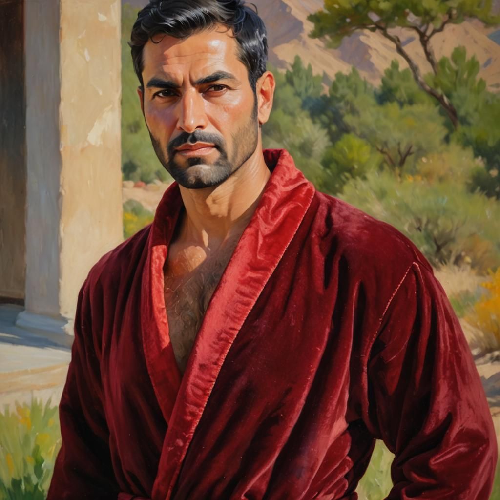 Serene Man in Red Robe: An Impressionist Portrait
