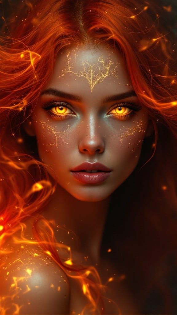 Fiery Goddess in Cyberpunk Style