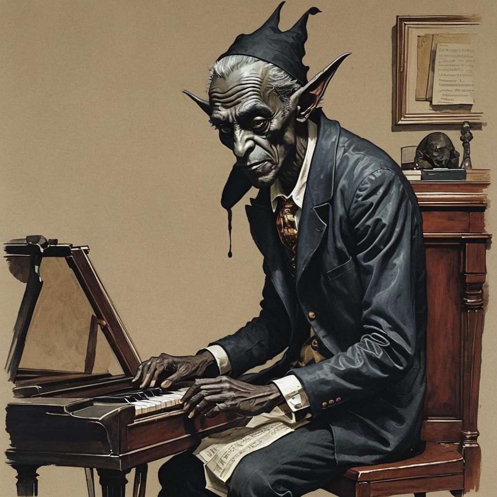 Dark Elf Pianist in Rockwell Style