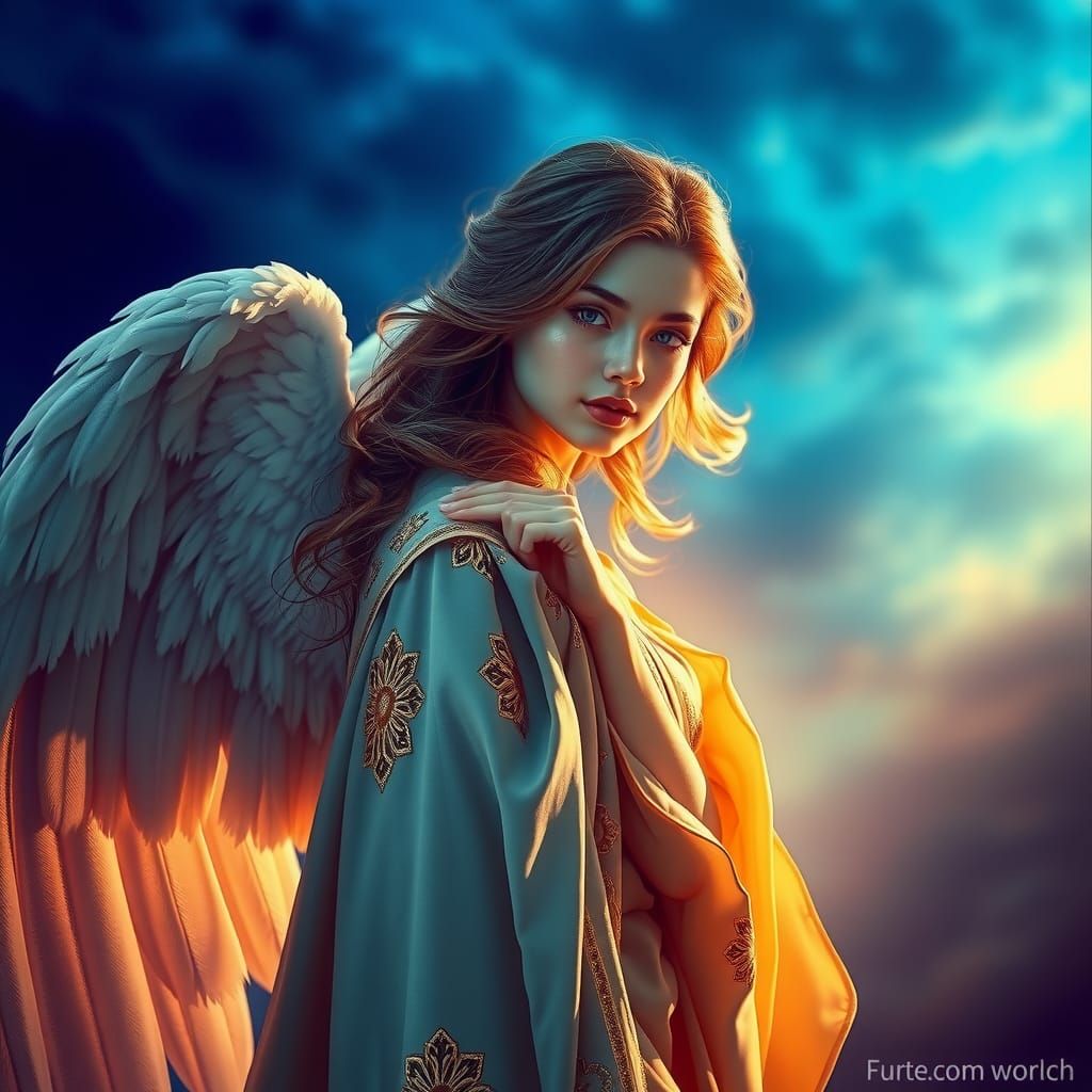 Majestic Angel in Stormy Sky, Dramatic Lighting