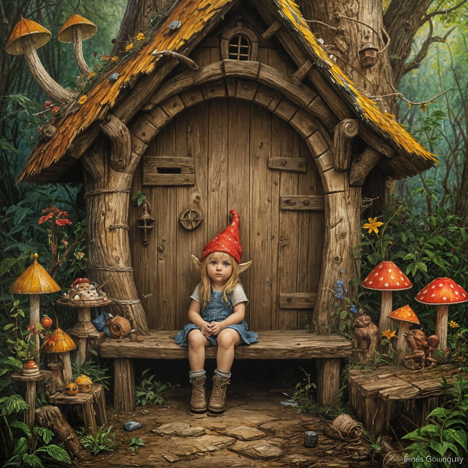 Gnome Girl Home Portrait as Oil Painting