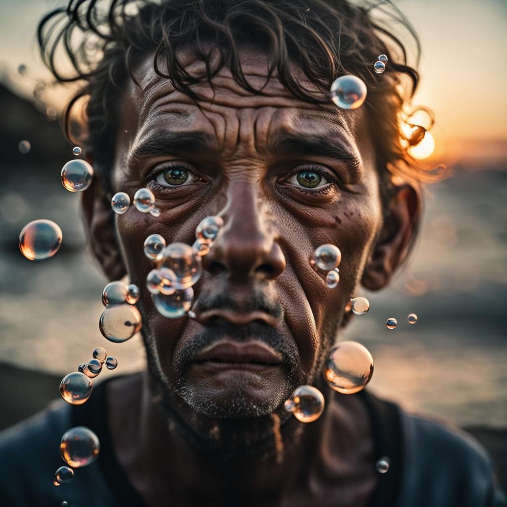 Sunrise Beach Portrait with Bubbles