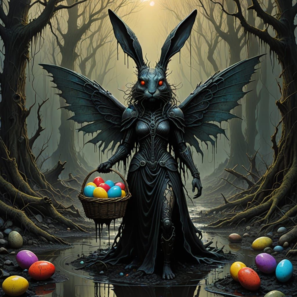 Dark Fairy Easter Bunny Emerge from Muddy Swamp