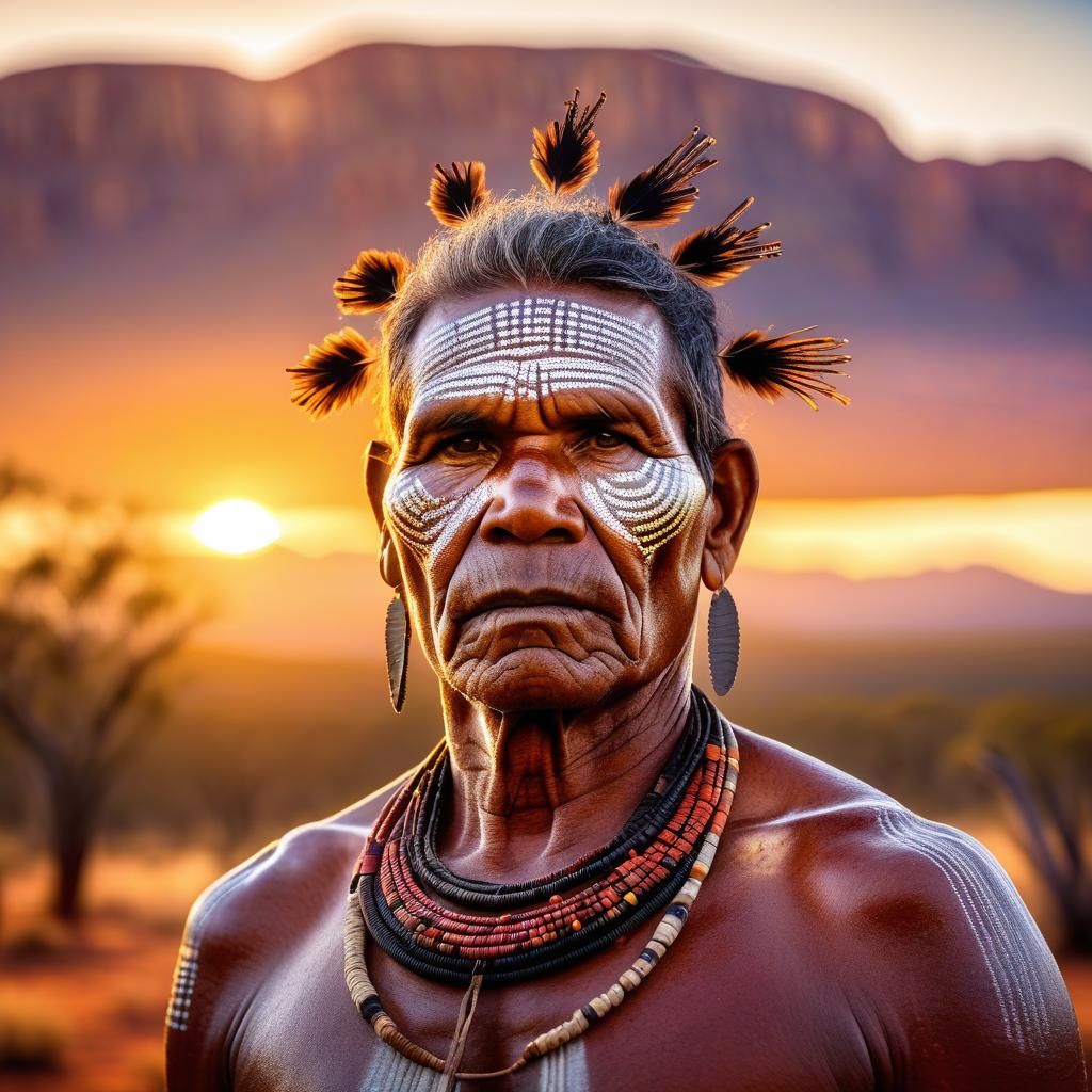 Outback Sunrise: Aboriginal Portrait in HDR