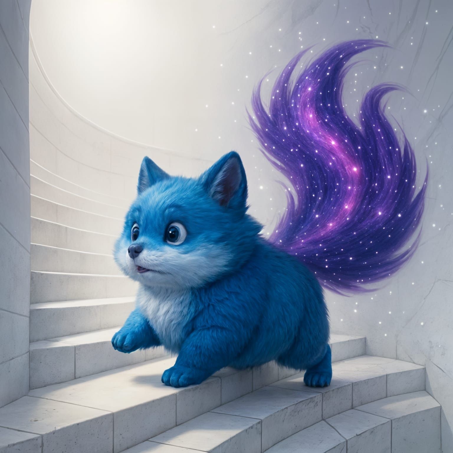 Fluffy Fox Ascends Infinite White Staircase