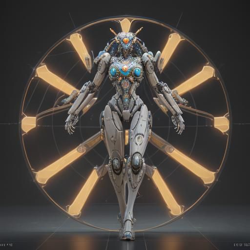 Detailed Vitruvian Mech in Sci-Fi Setting