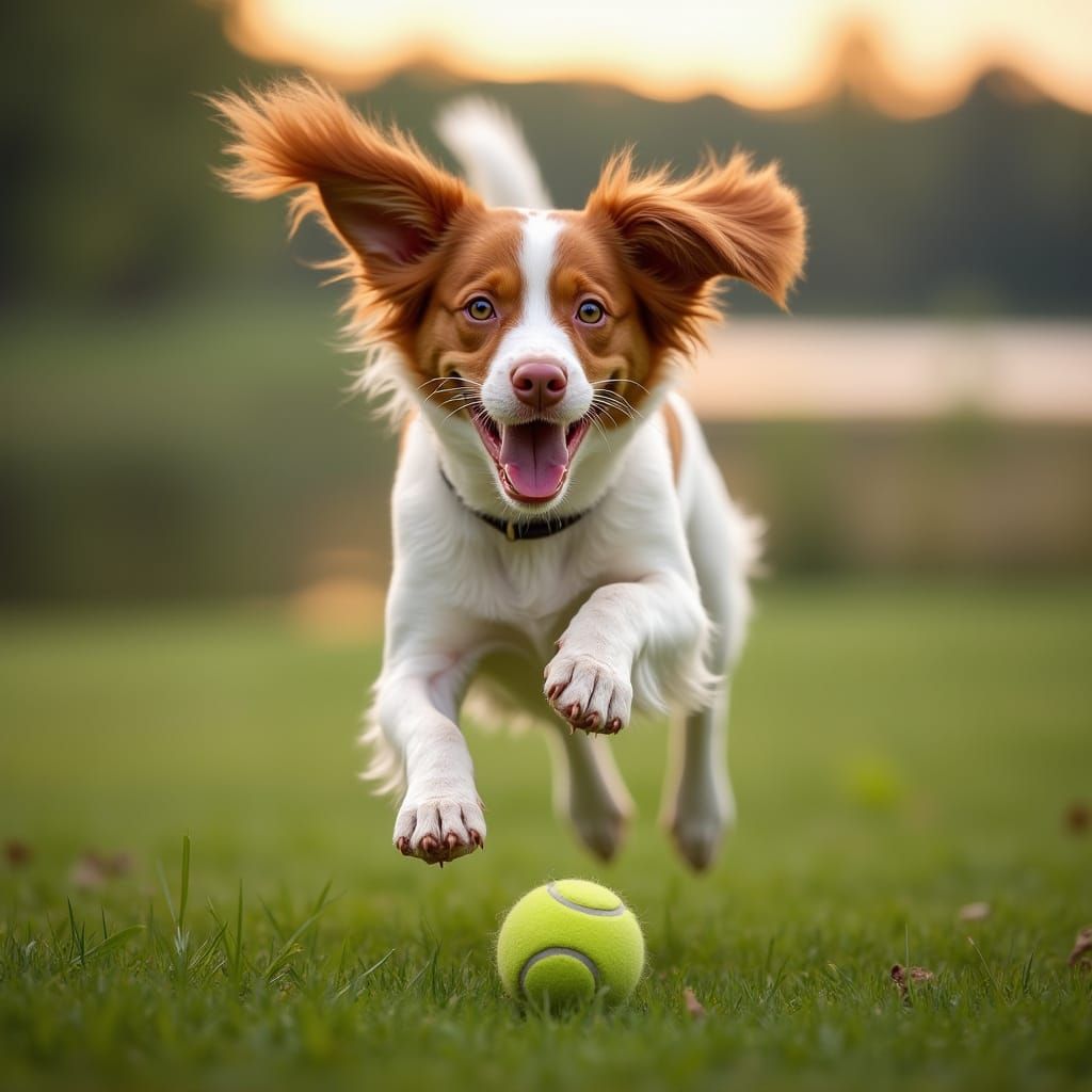Vibrant Brittany Spaniel in Action, Full-Grown and Full of L...