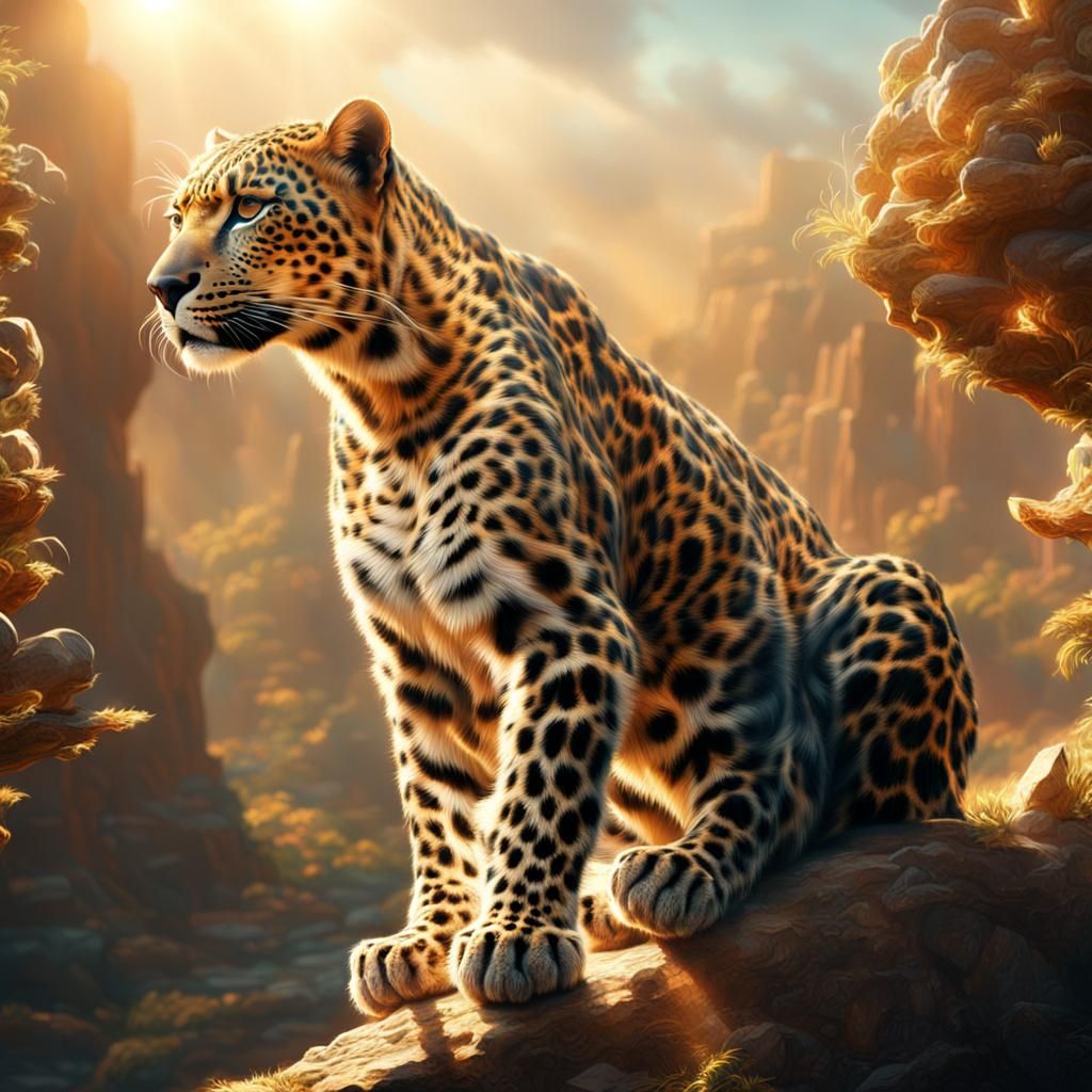 Crystal Leopard in Sunlight: Digital Matte Painting