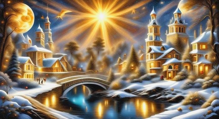 Vibrant Winter Wonderland Scene in a Dreamy Style