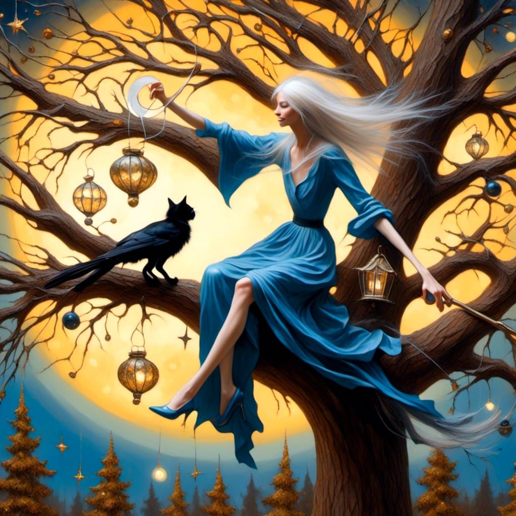 <lora:White Fantasy:1.0>A drunken witch on her broom crashin...