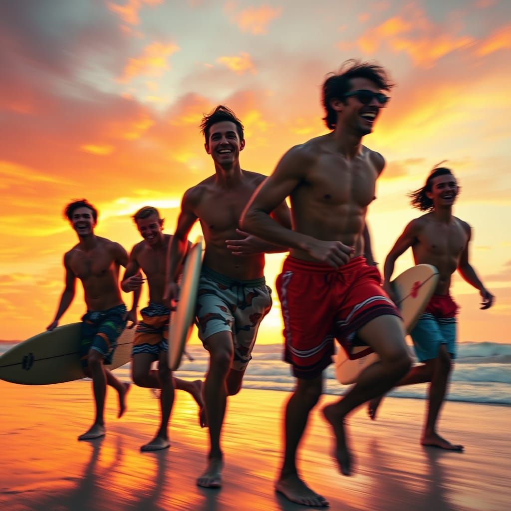 Sunset Surfers in Joyful Motion