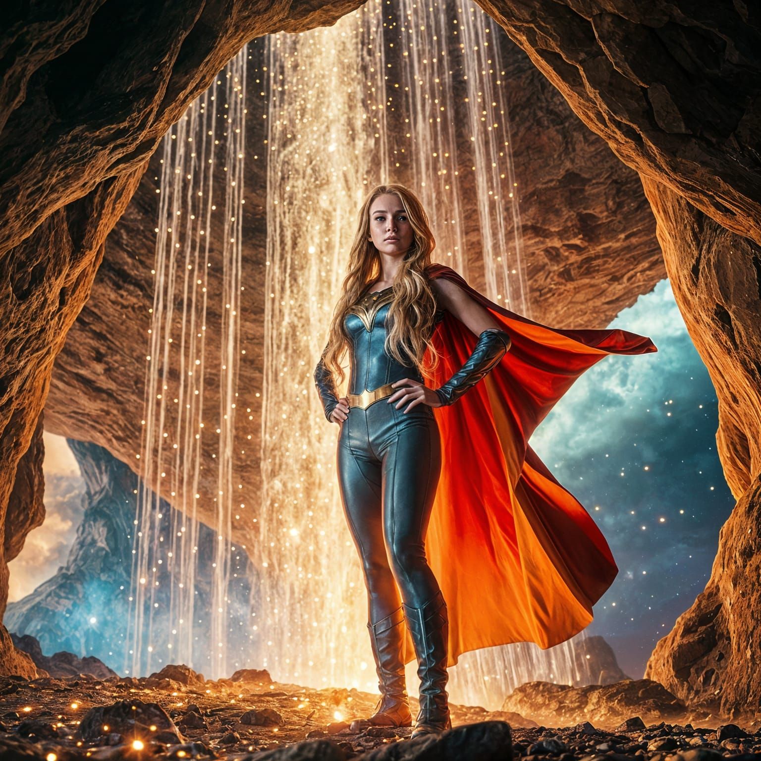 Stardust Superheroine in a Cosmic Geode