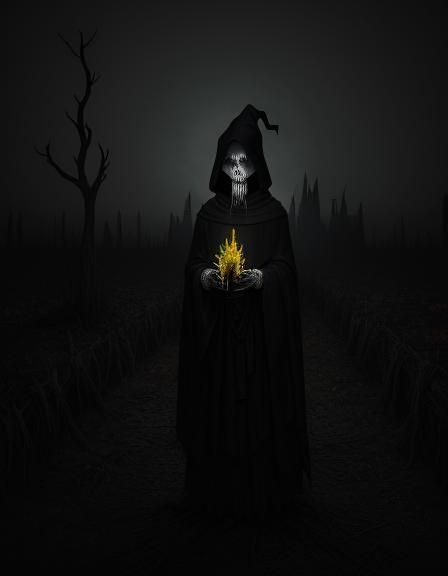 Witch in Autumn Farm: Dark Fantasy Illustration