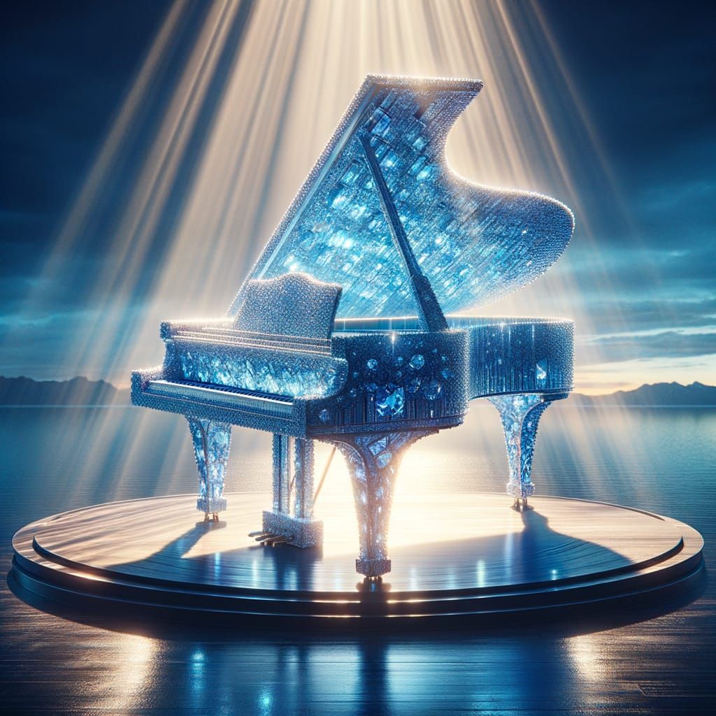 Sapphire Grand Piano in Ethereal Lake Scene