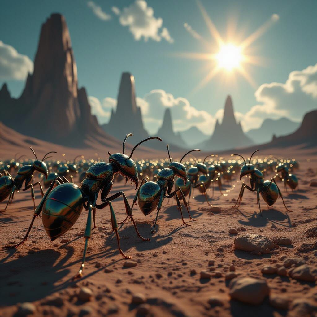 Colossal Iridescent Ants on Alien World