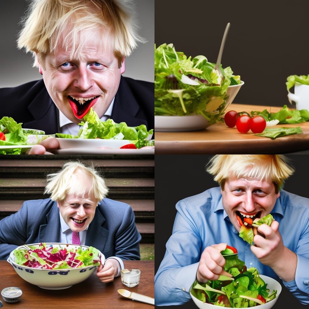 Hyperrealistic Image of Boris Johnson Eating Salad