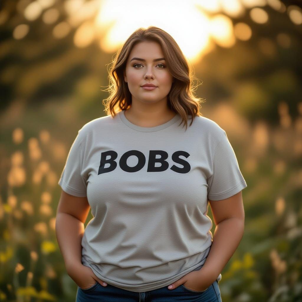 Realistic Photo of Person in "BOBS" T-Shirt