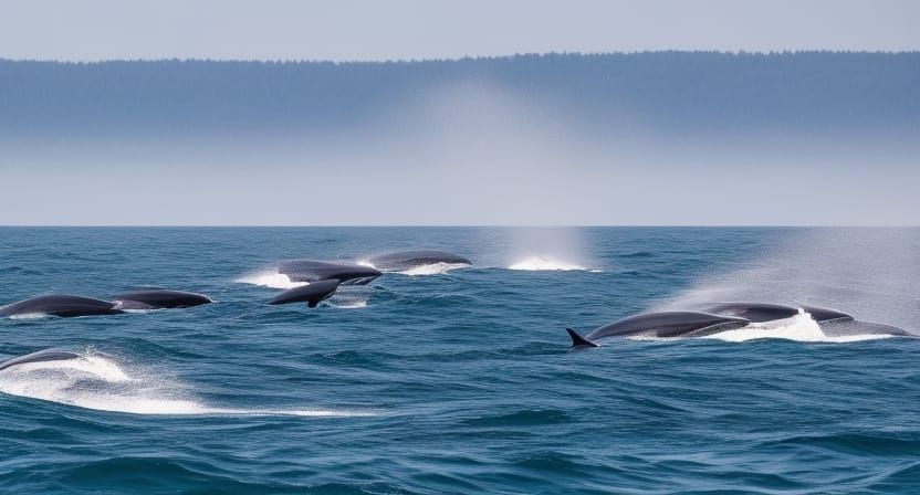Whales Drifting on Rough Seas: Digital Matte Illustration
