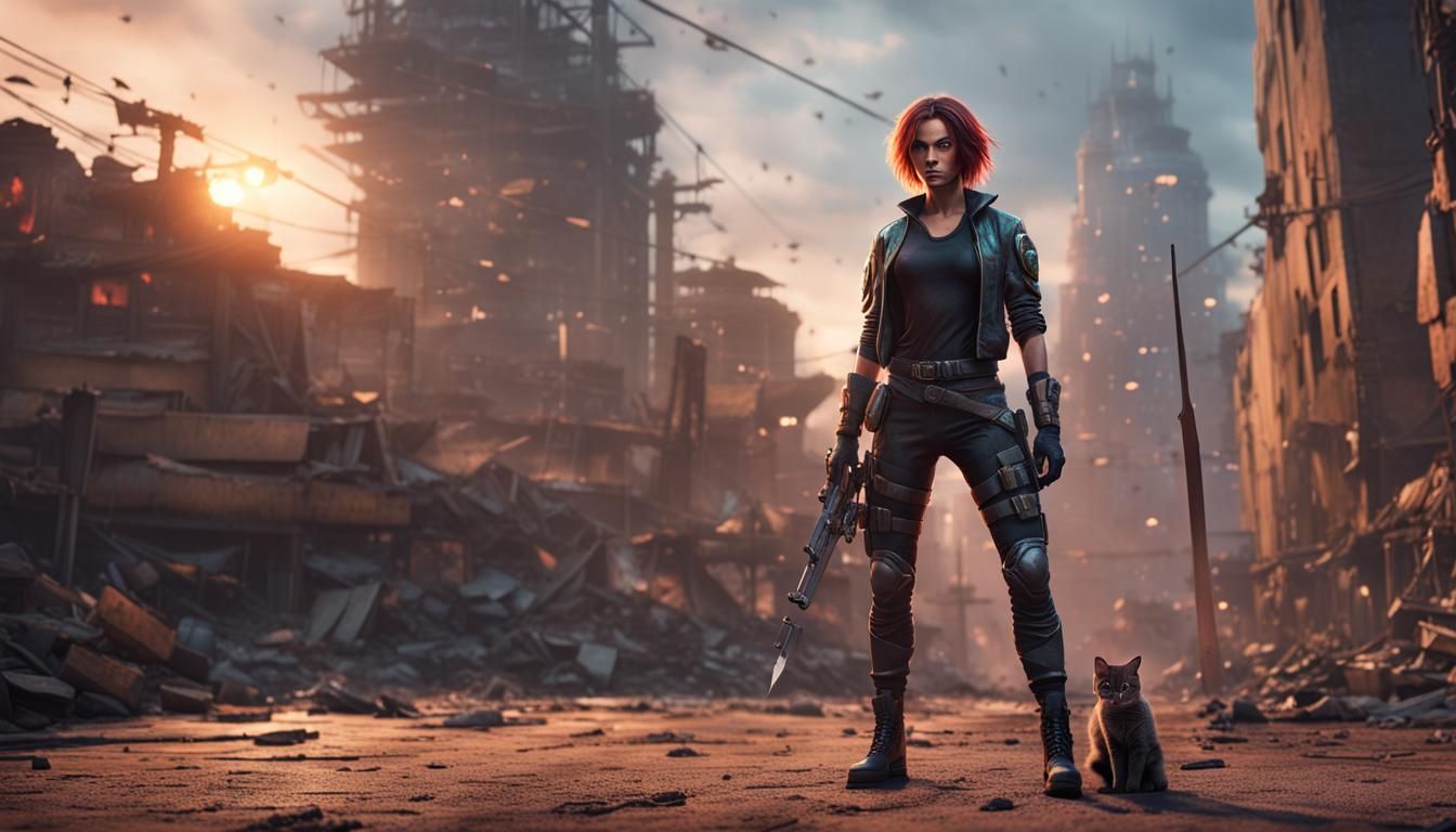 Dystopian Rebel Knife Fighter in Detailed Matte Painting