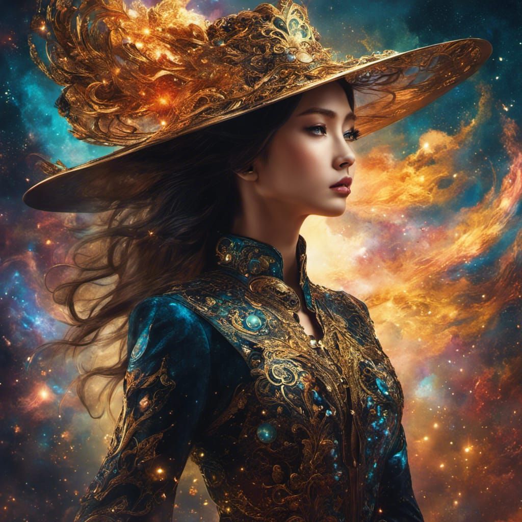 Cosmic Gunslinger with Gold Filigree Details