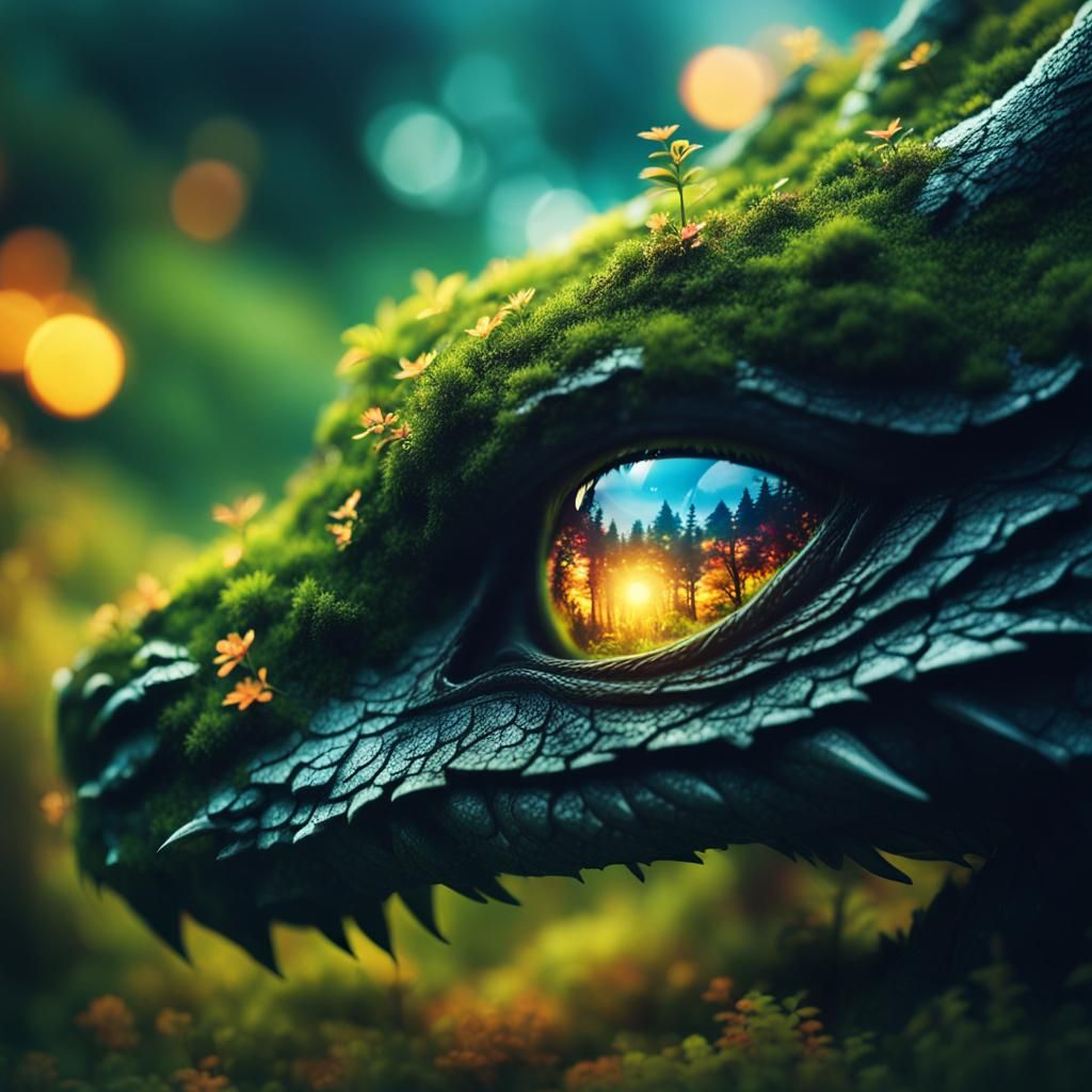 Luminous Eye Dragon with Double Exposure Landscape